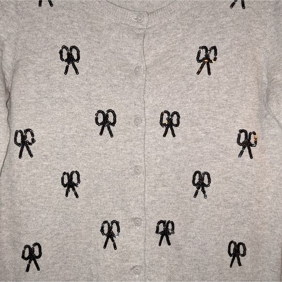 Ann Taylor Loft Gray Button Down Black Sequined Bows Cardigan S - Picture 8 of 12